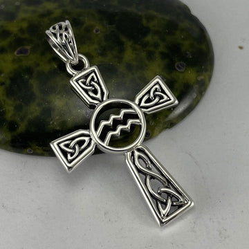 Celtic Cross Aquarius Astrology Zodiac Sign Silver Pendant TPD5946 - Jewelry